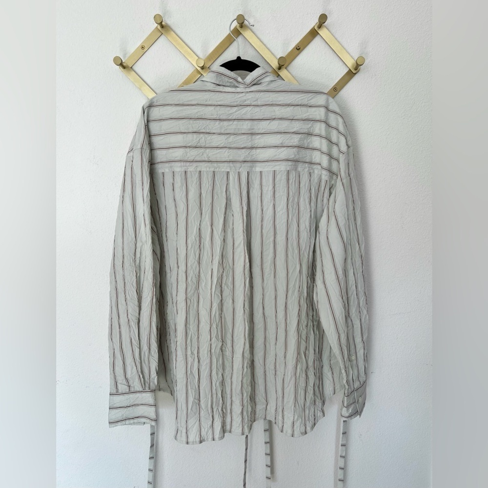 nwt JOHN ELLIOTT Men's Crinkled Tie Shirt in Manhasset Stripe Size Large - Picture 12 of 12